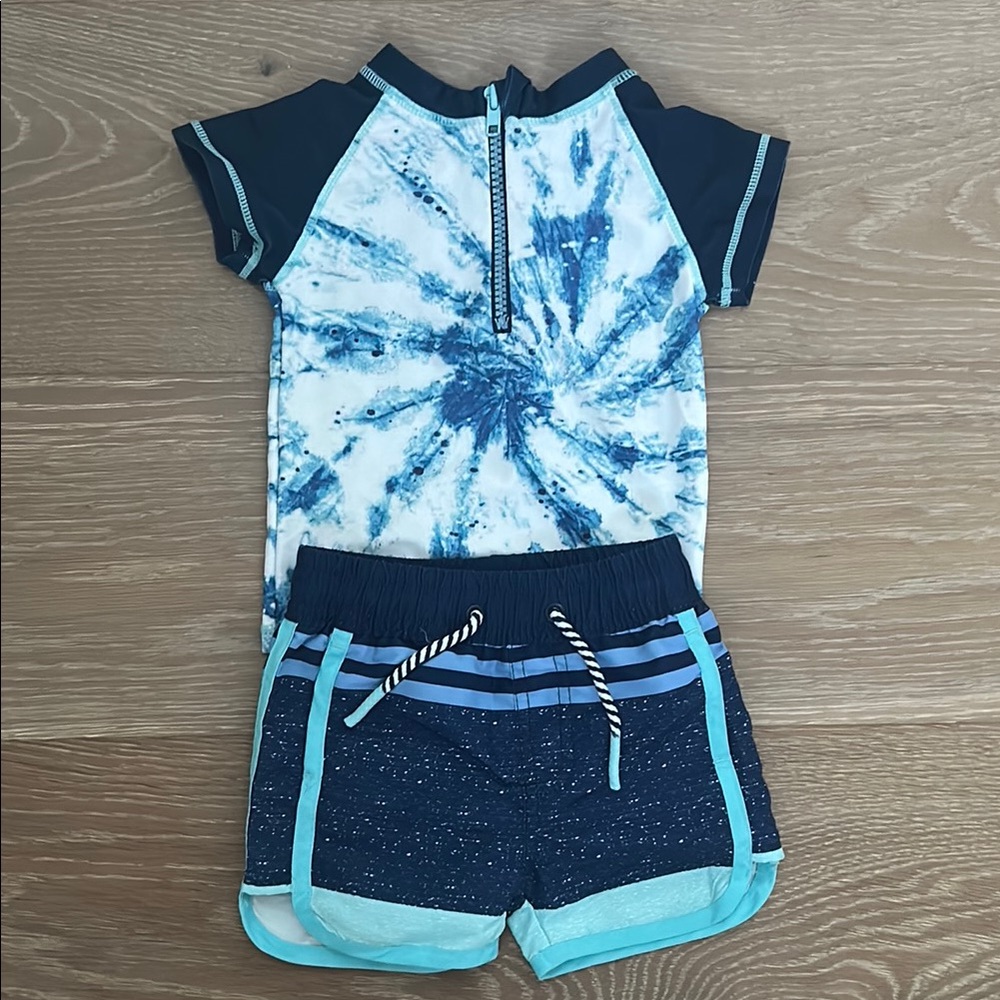 Andy & Evan Blue Tie-Dye Rashguard Set